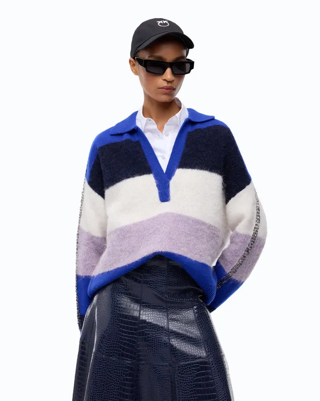 Pinko Strillo sweter polo w paski M mieszanka alpaki
