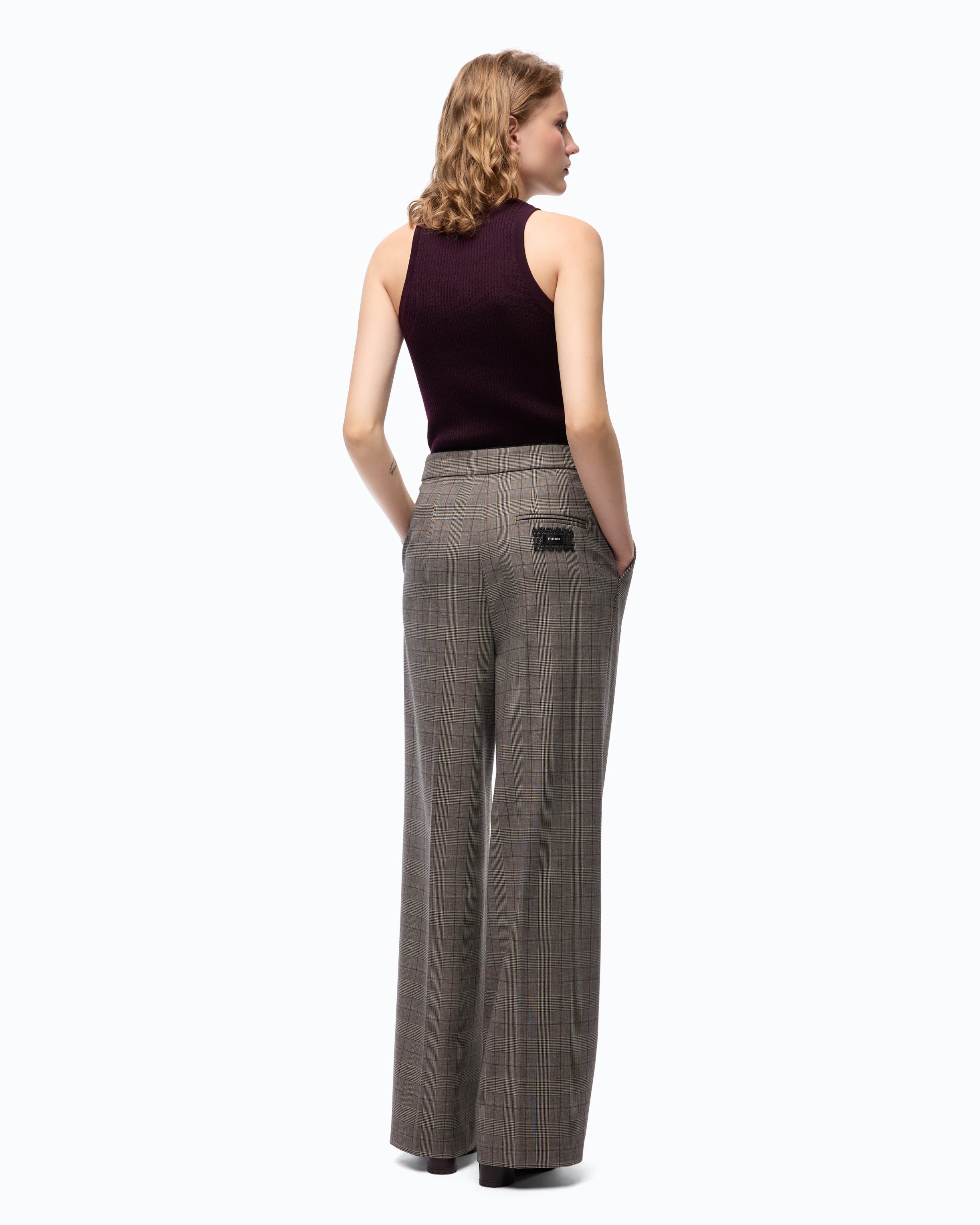 Pinko Plumeria Pants spodnie palazzo krata