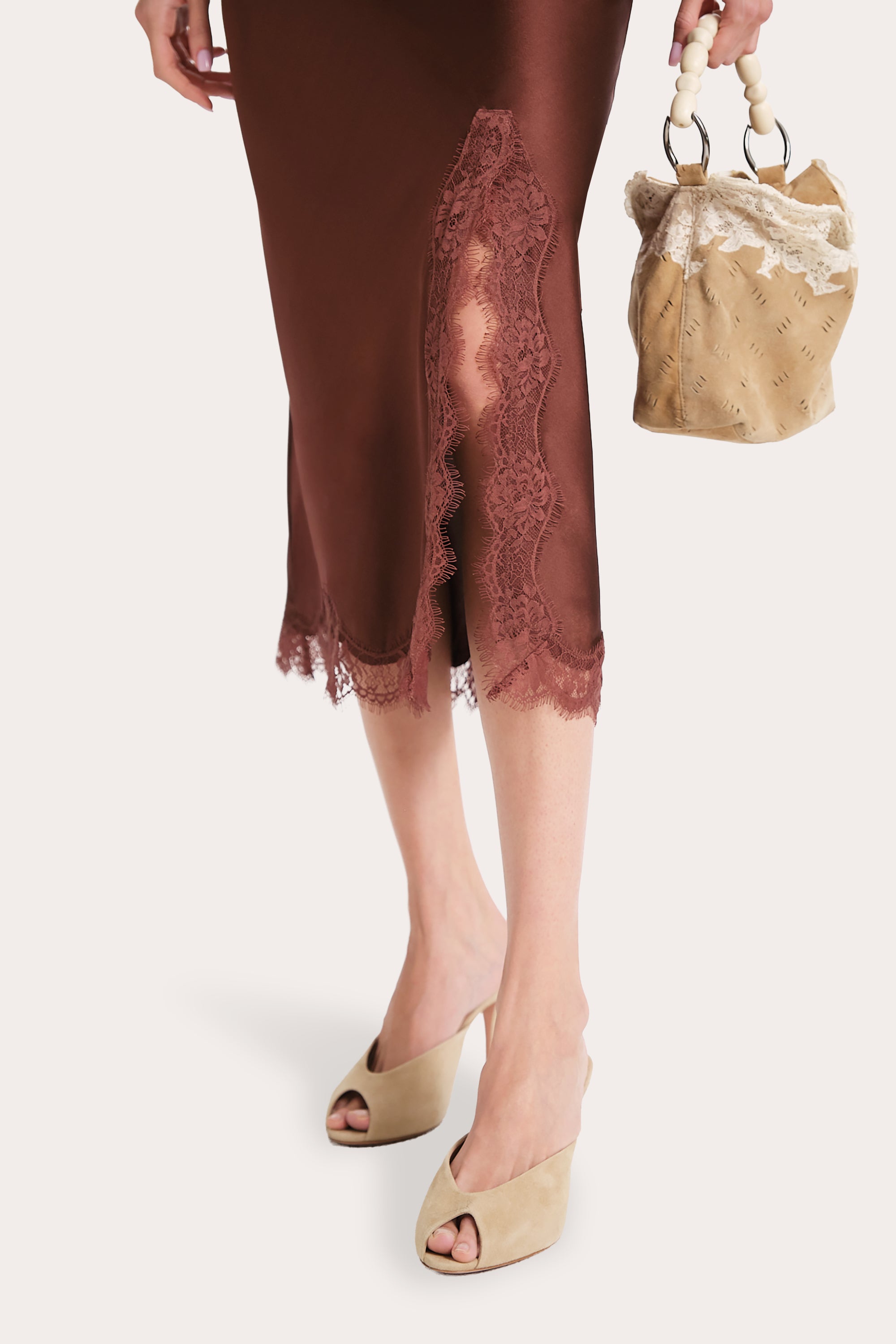 Elie Tahari Brooke spódnica jedwabna Bitter Chocolate midi