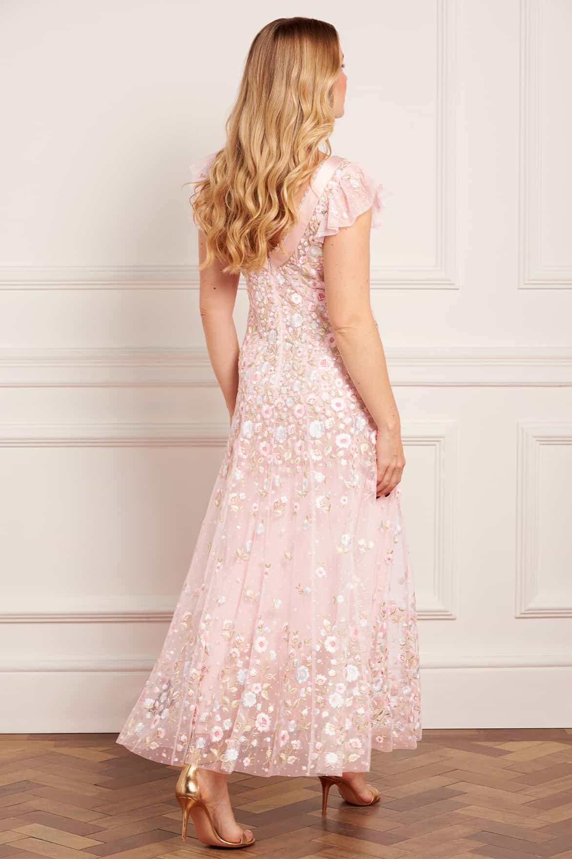 Needle & Thread Ethereal Blooms Ankle sukienka wieczorowa Pink haft