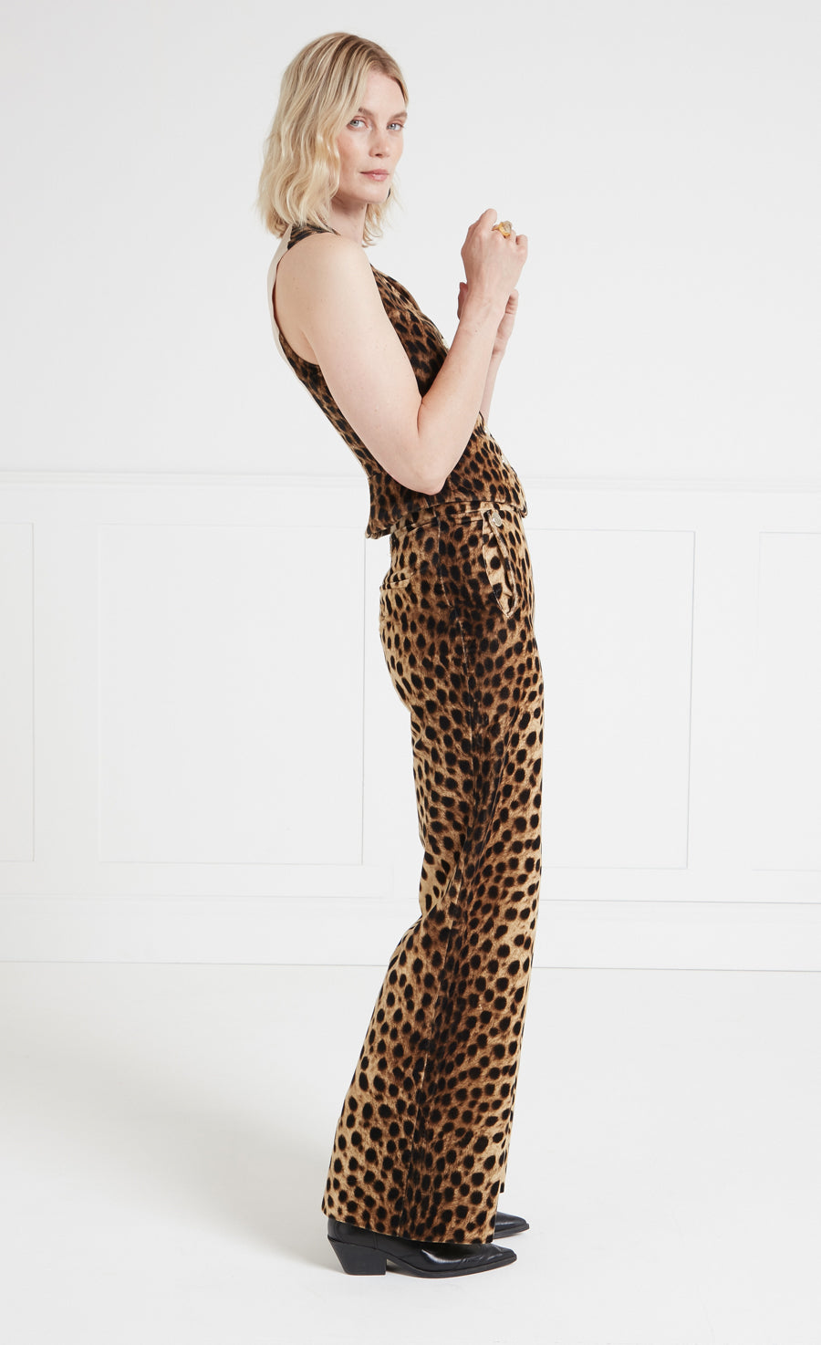 Temperley London Nemera spodnie welurowe leopard