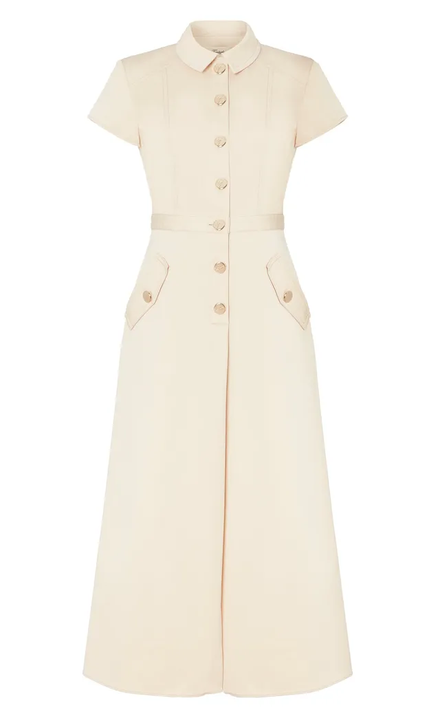Temperley London Castell sukienka midi Sandy Cream bawełniana