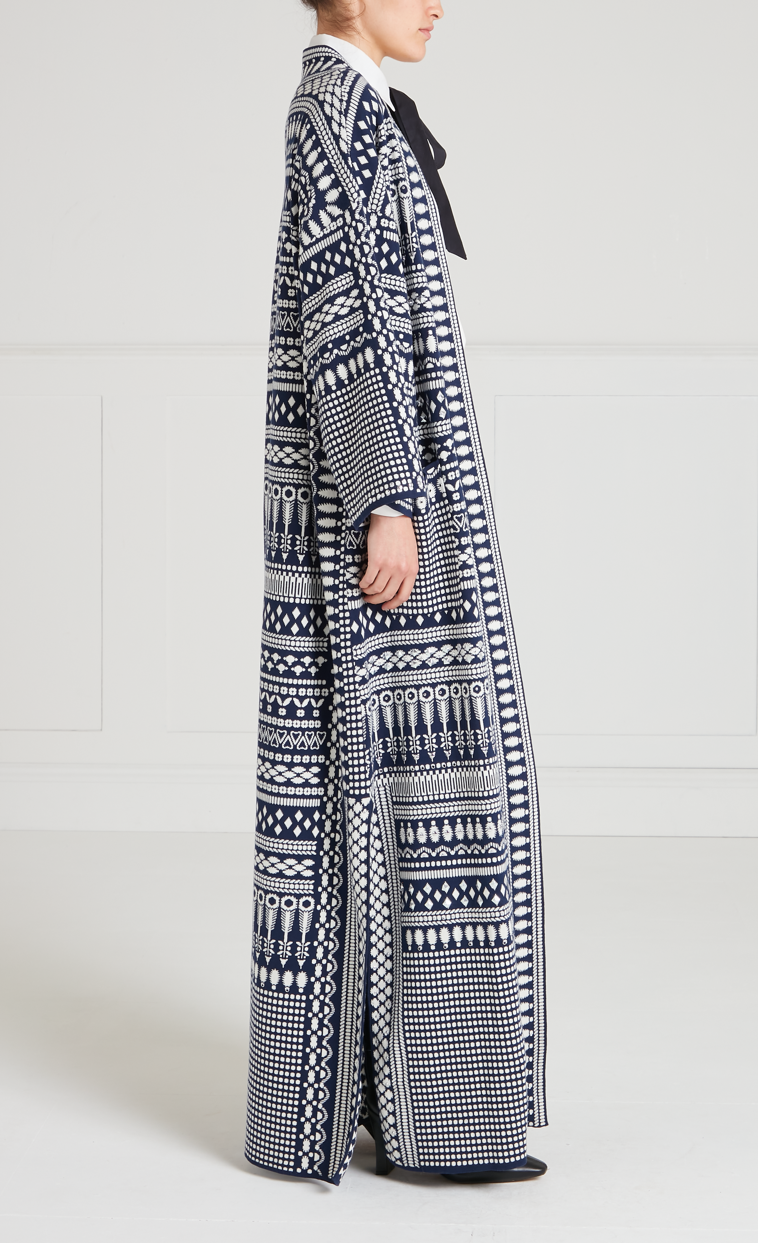 Temperley London Tlalli Knit Coat płaszcz navy silver długi