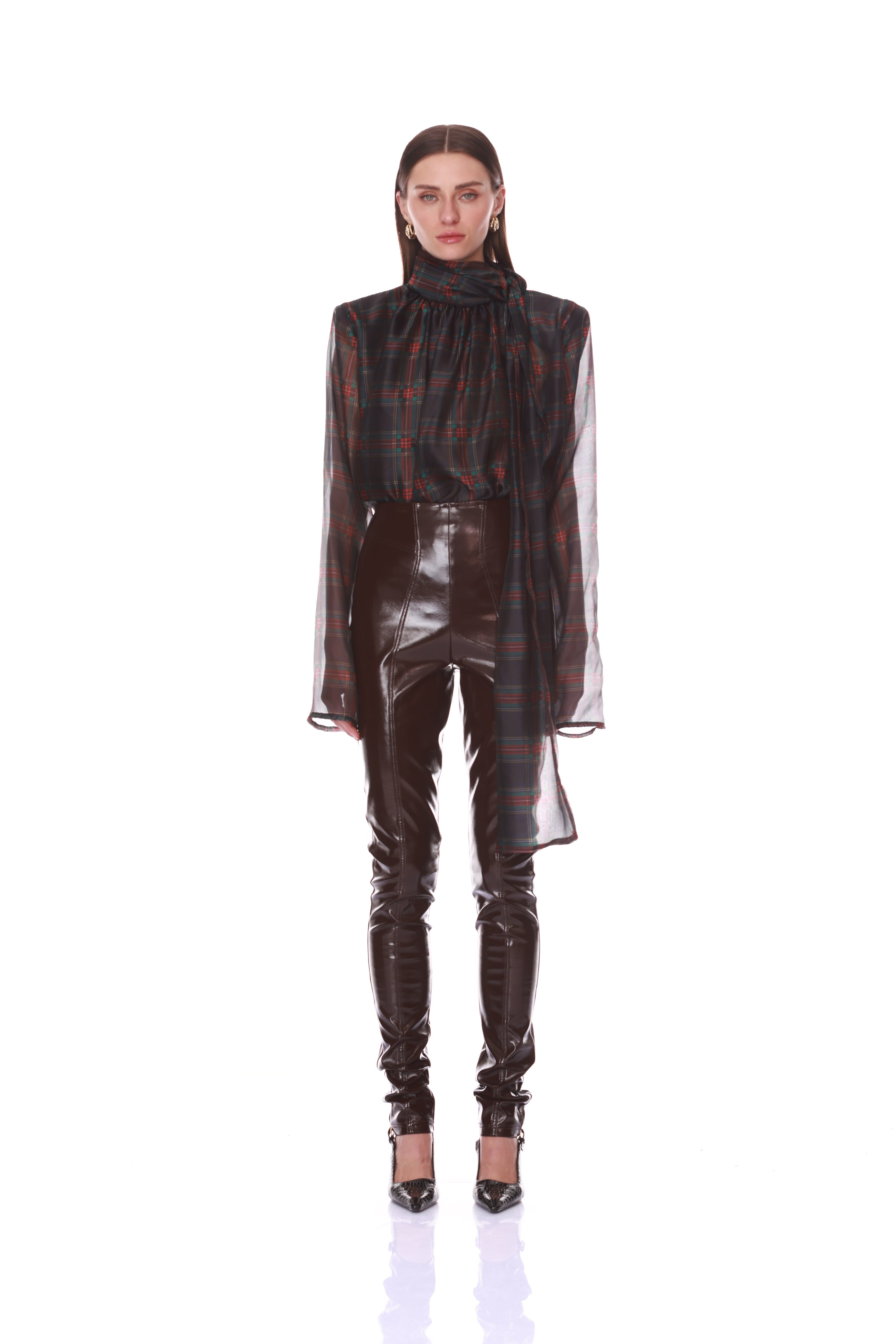 Bronx and Banco Plaid Organza bluzka w kratę z wiązaniem