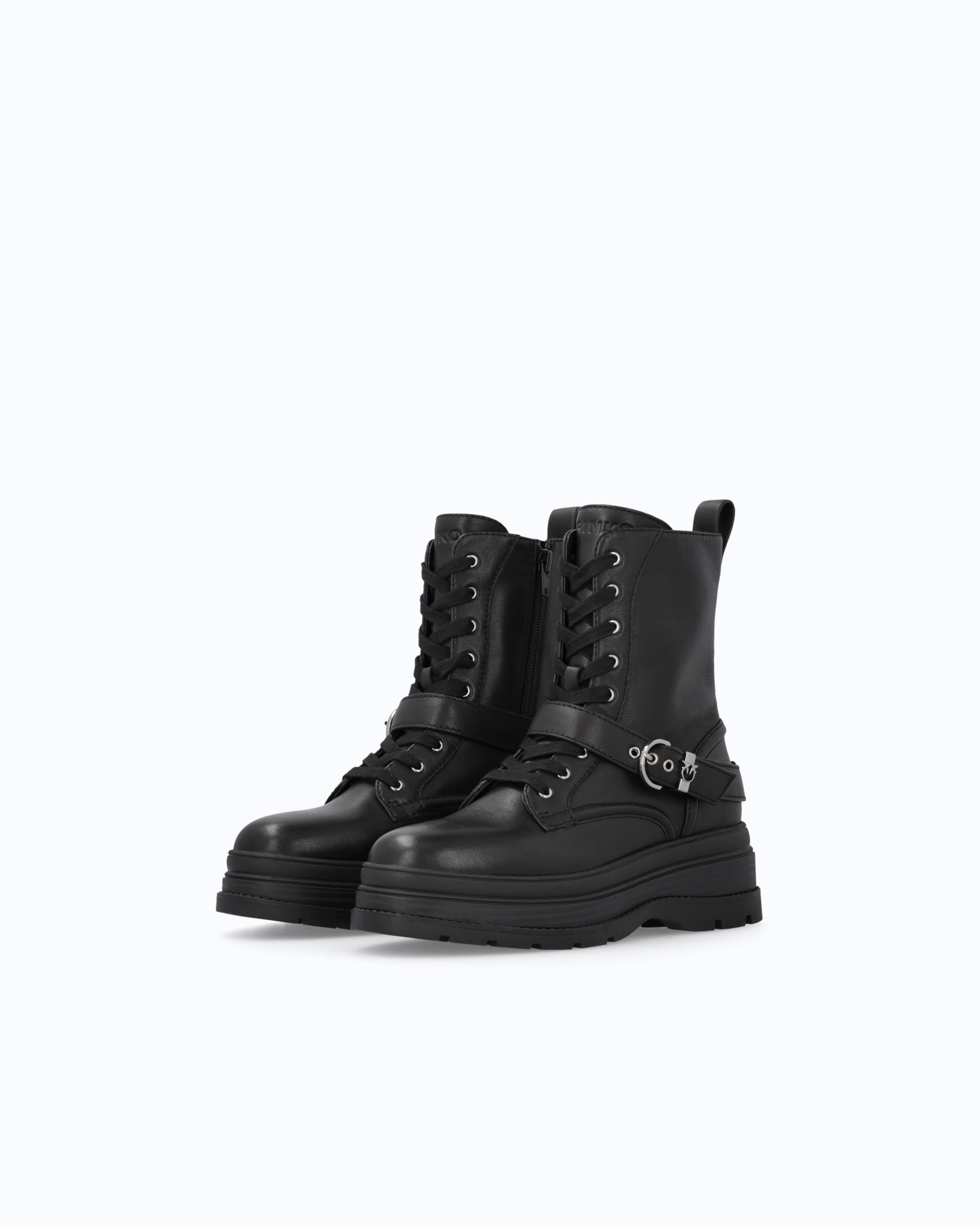 Pinko EVA 04 botki militarne czarne skórzane