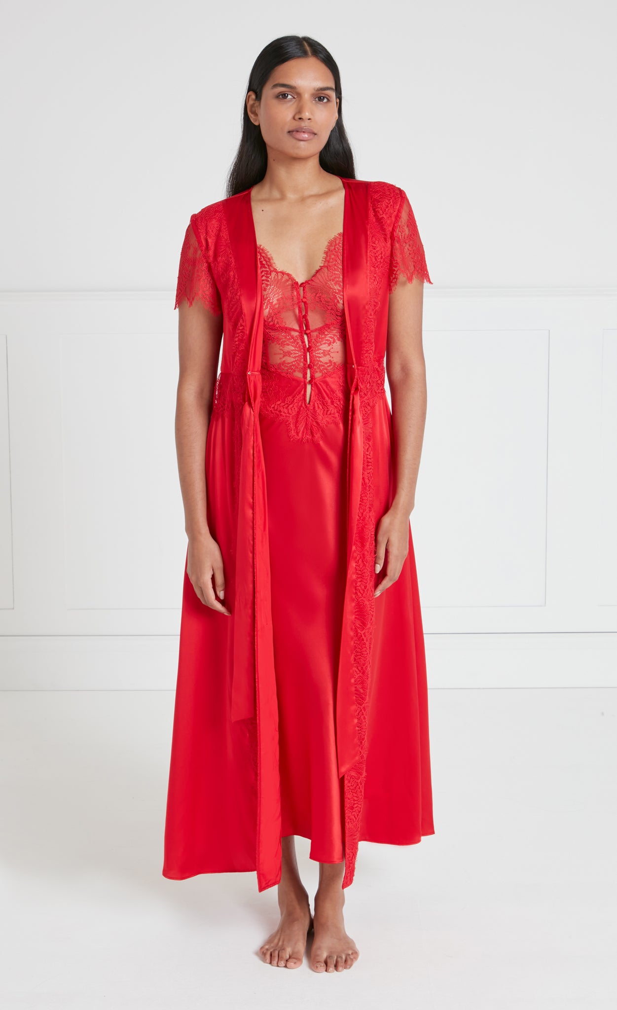 Temperley London Gaia szlafrok czerwony jedwabny