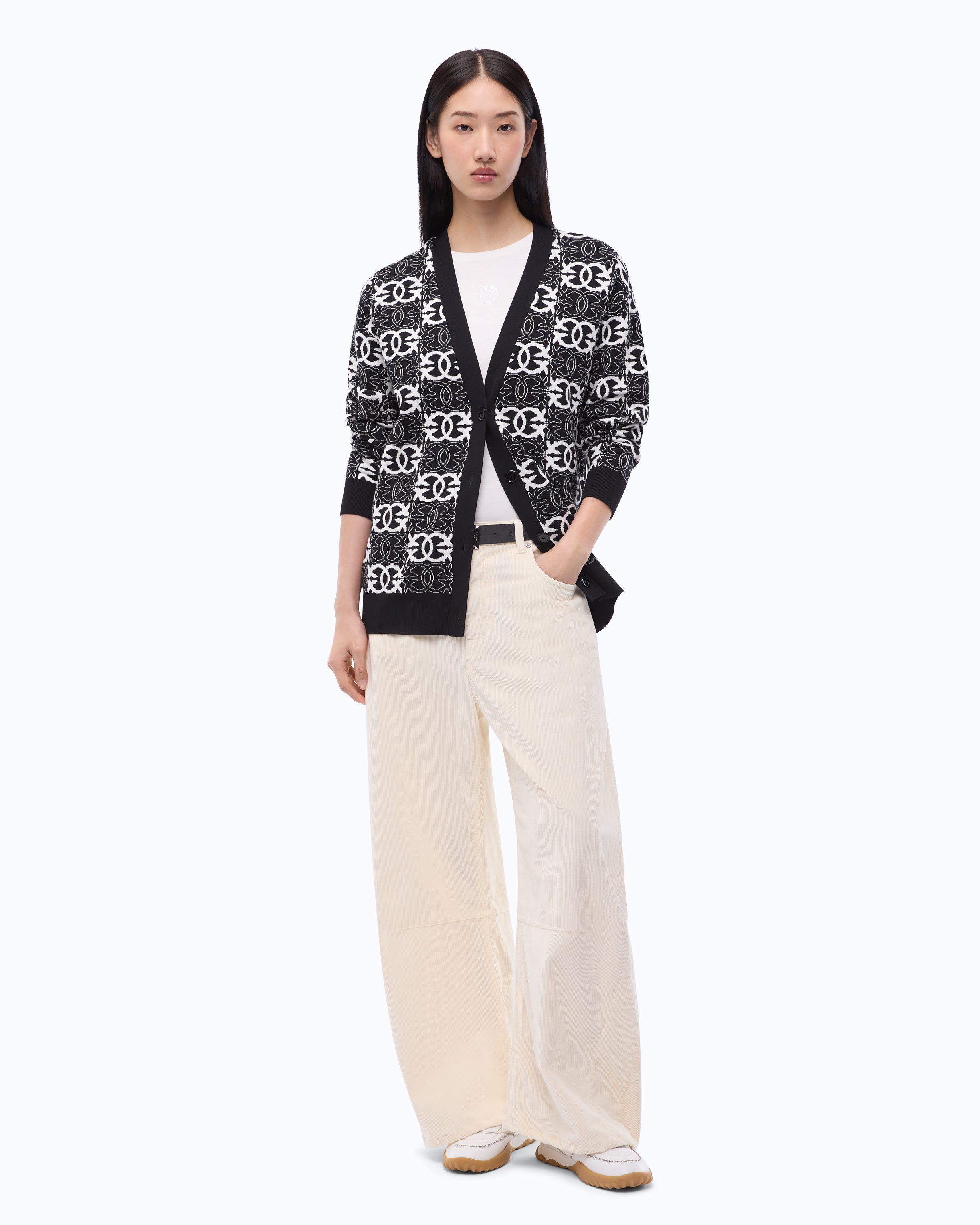 Pinko kardigan oversize Love Birds z guzikami
