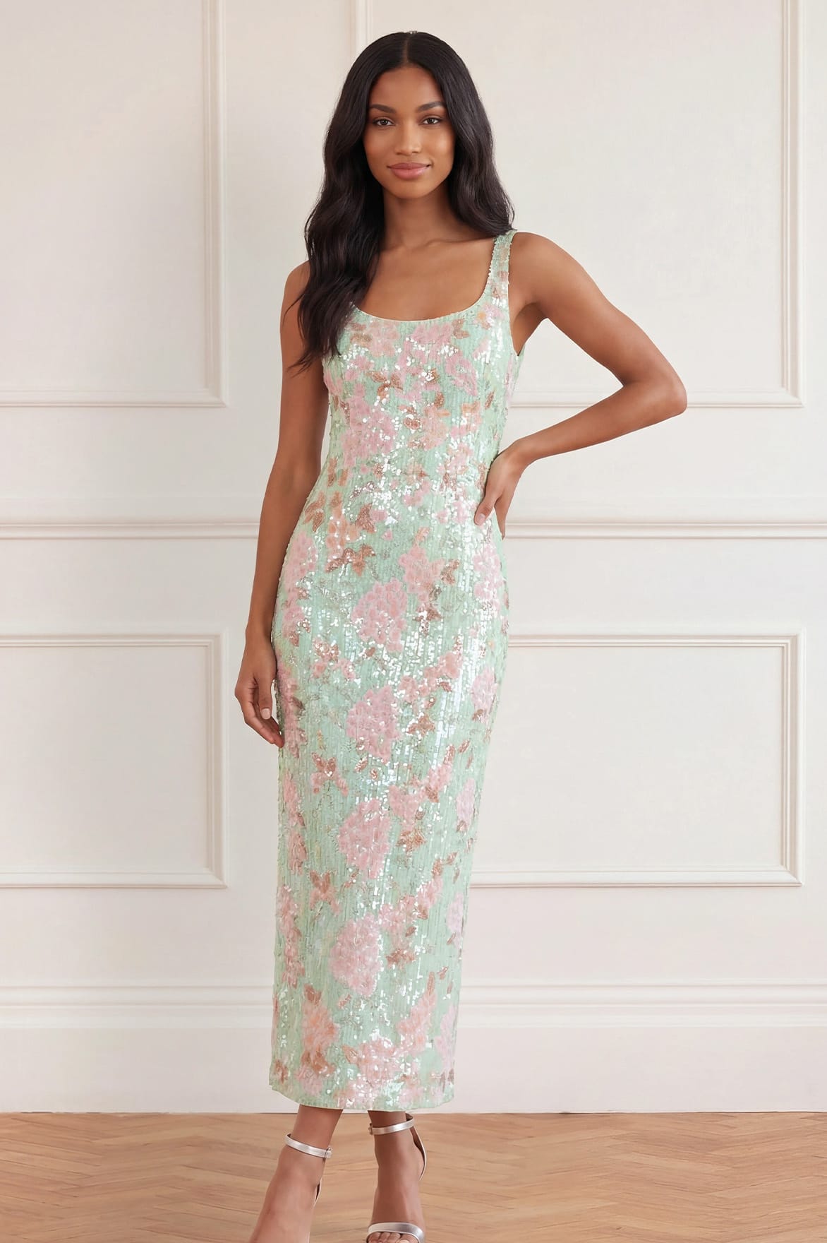 Needle & Thread Wisteria Shimmer Georgette Gown sukienka Green