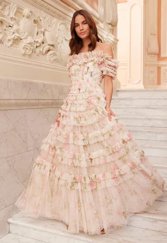 Needle & Thread Rose Lisette Off-Shoulder sukienka wieczorowa Multi tiulowa