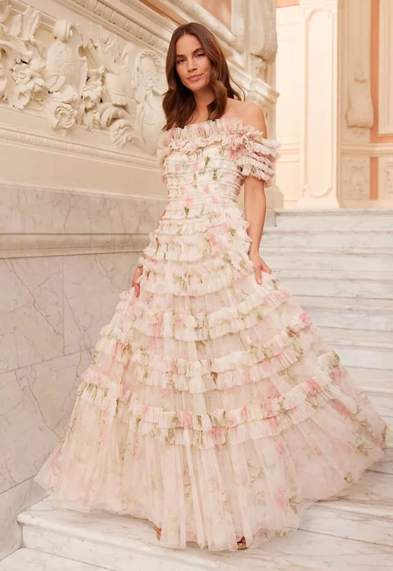 Needle & Thread Rose Lisette Off-Shoulder sukienka wieczorowa Multi tiulowa