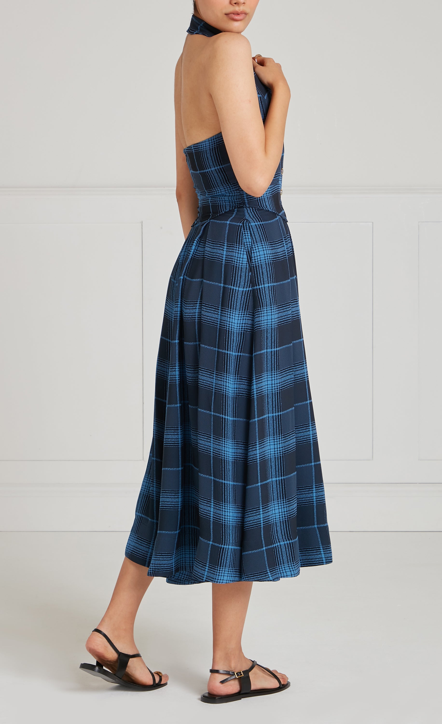 Temperley London Plath sukienka granatowa krata