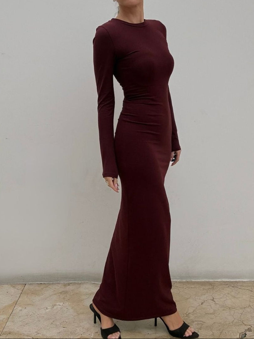 Nudyess Shape sukienka maxi bordowa bawełniana