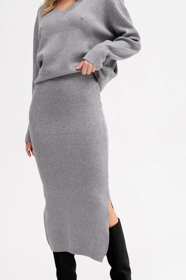 Nudyess Natalie komplet Gray sweter + spódnica midi