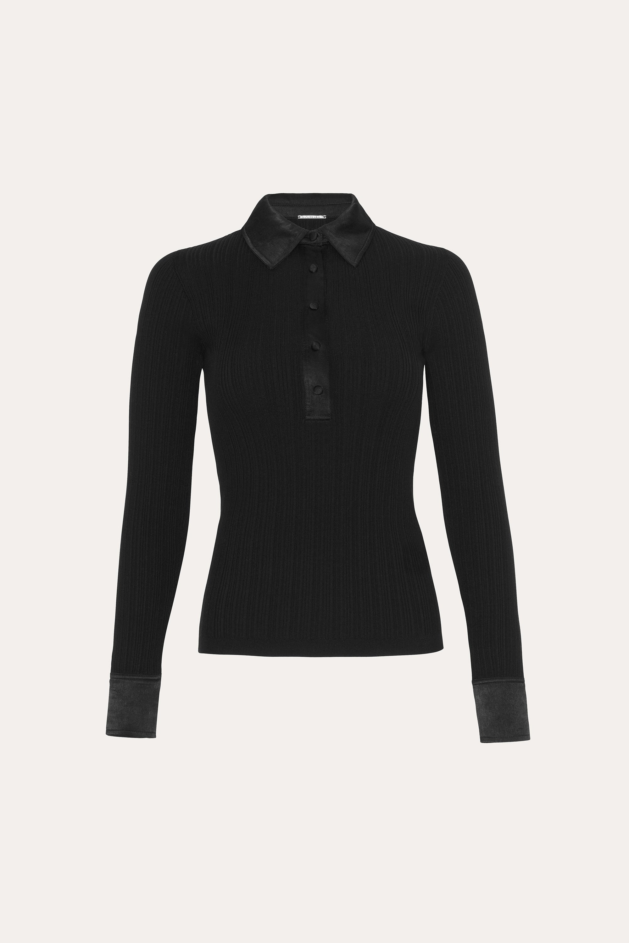 Elie Tahari Gemma Knit Polo sweter czarny długi rękaw