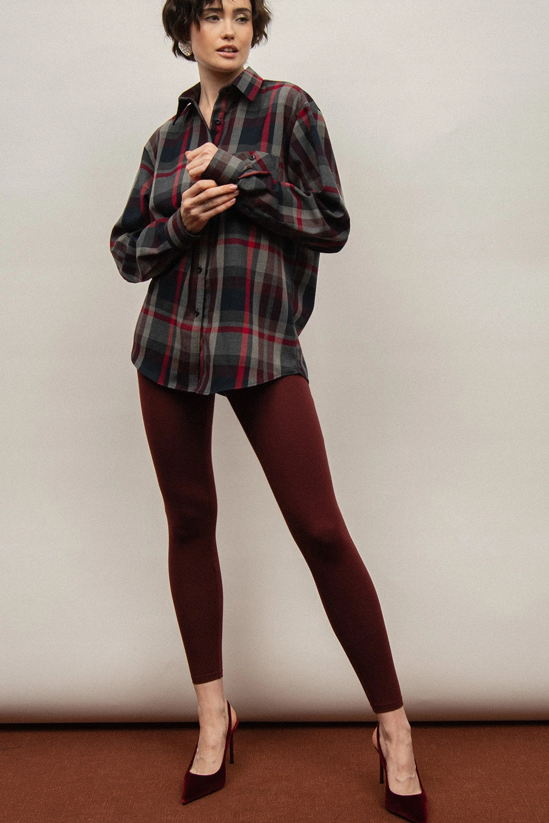 Nudyess Blake legginsy długie burgund bawełniane