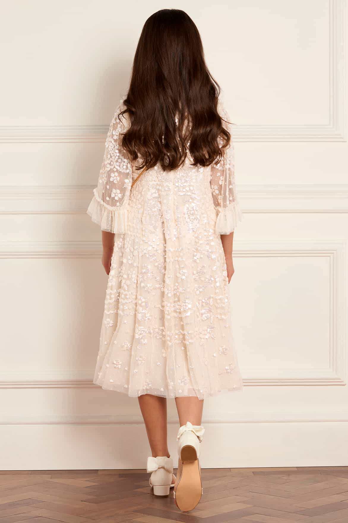 Needle & Thread Anais Sequin sukienka dziewczęca kremowa cekiny