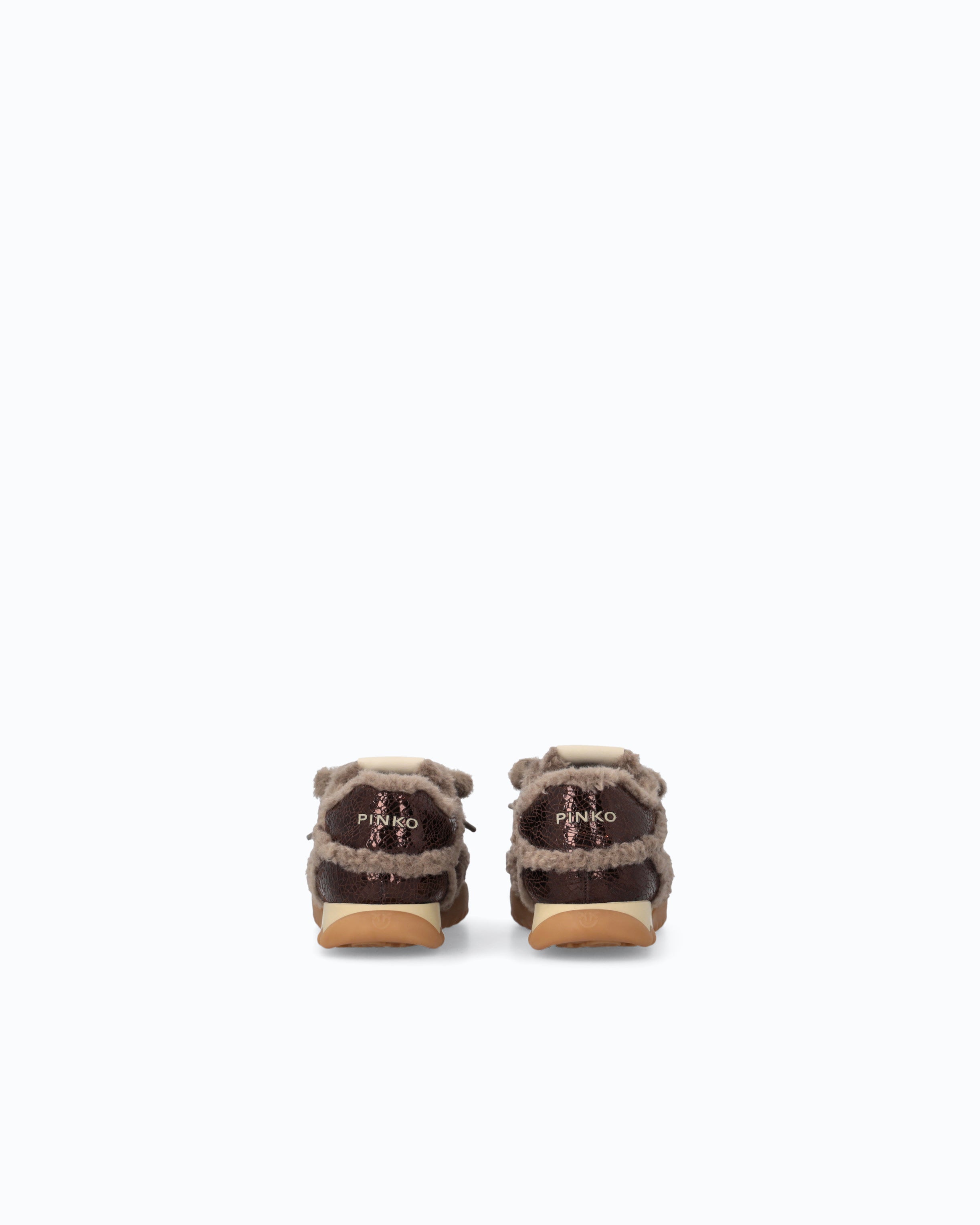 Pinko Gea 02 sneakersy skórzane brązowe z futerkiem