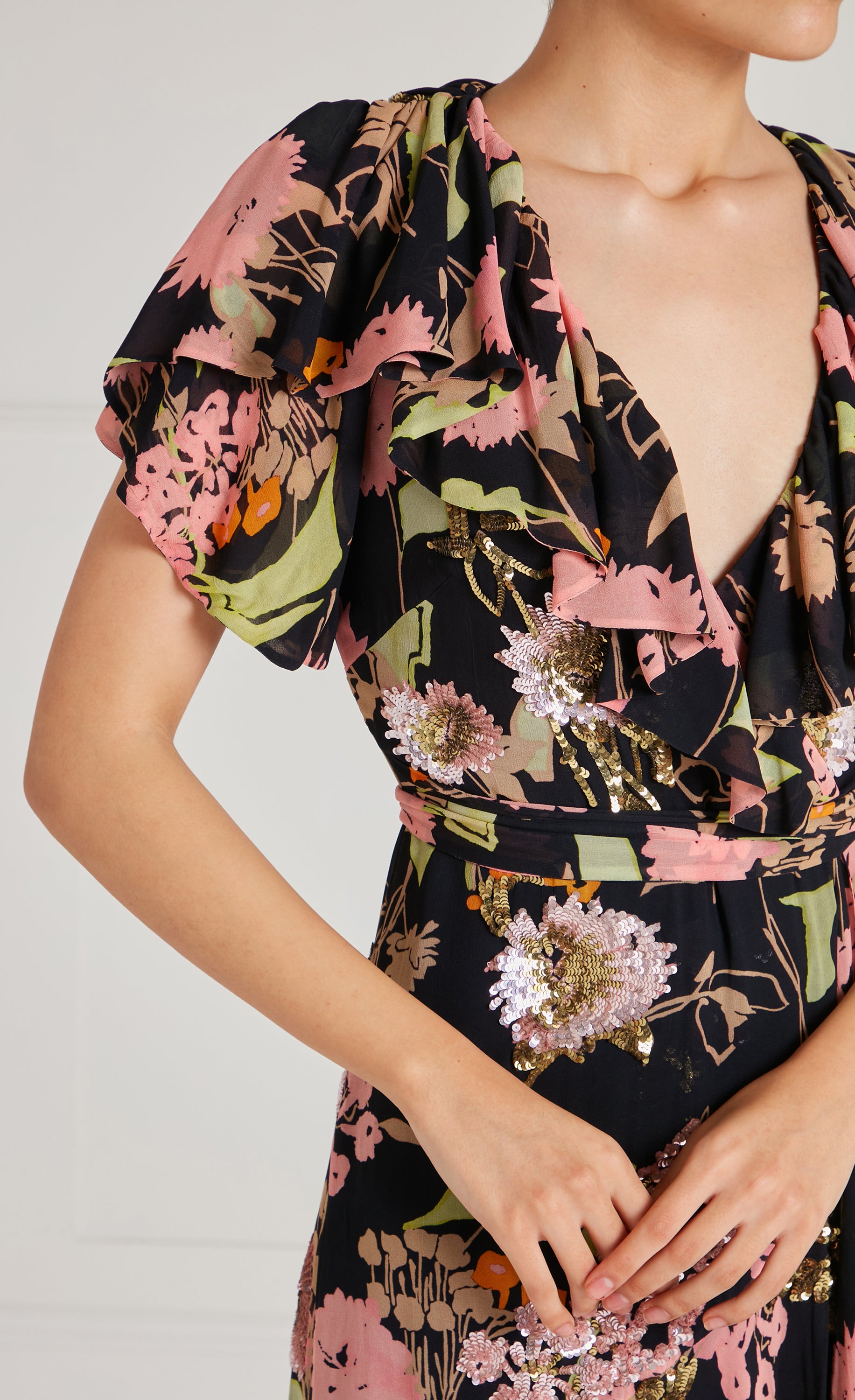 Temperley London Maisie sukienka kopertowa Black Mix cekiny
