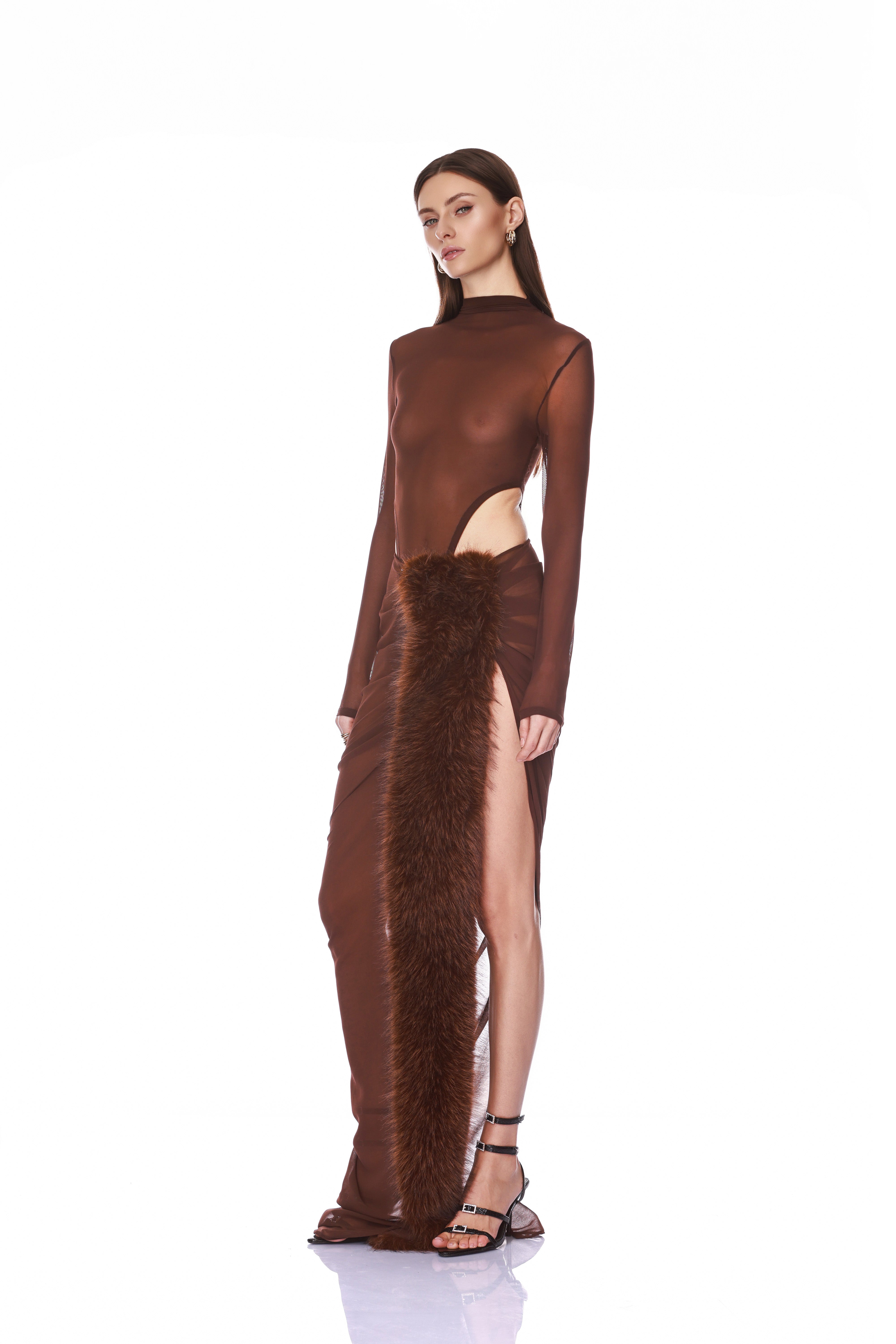 Bronx and Banco Chiffon spódnica maxi z futrem