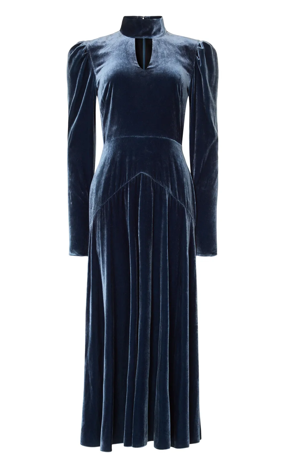Temperley London Clarice Split Dress sukienka niebieska welurowa