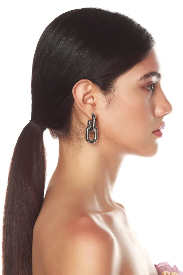 Bronx and Banco Small Double Link srebrne kolczyki wiszące 5 cm