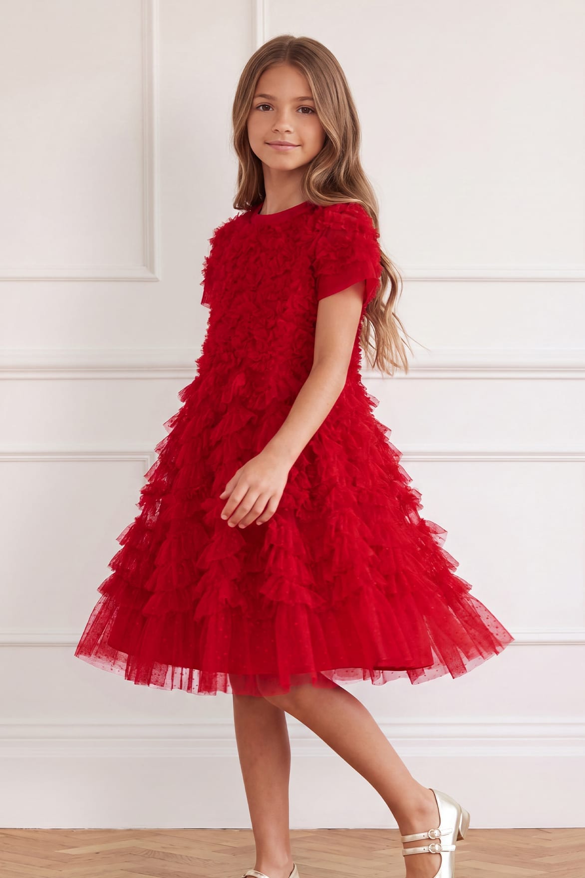 Needle & Thread Thalia Kids Dress sukienka czerwona tiulowa