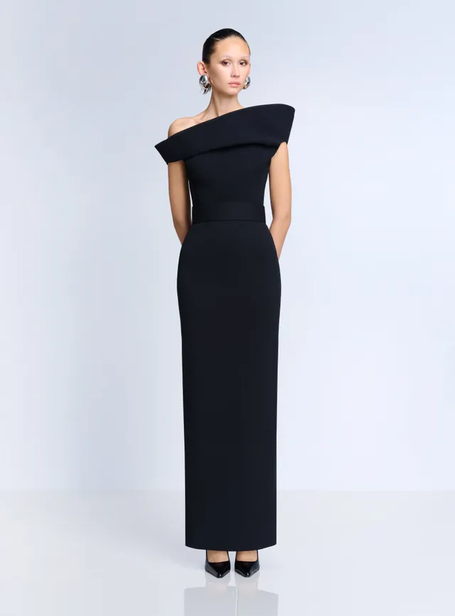 Solace London Faro sukienka maxi czarna odkryte ramiona