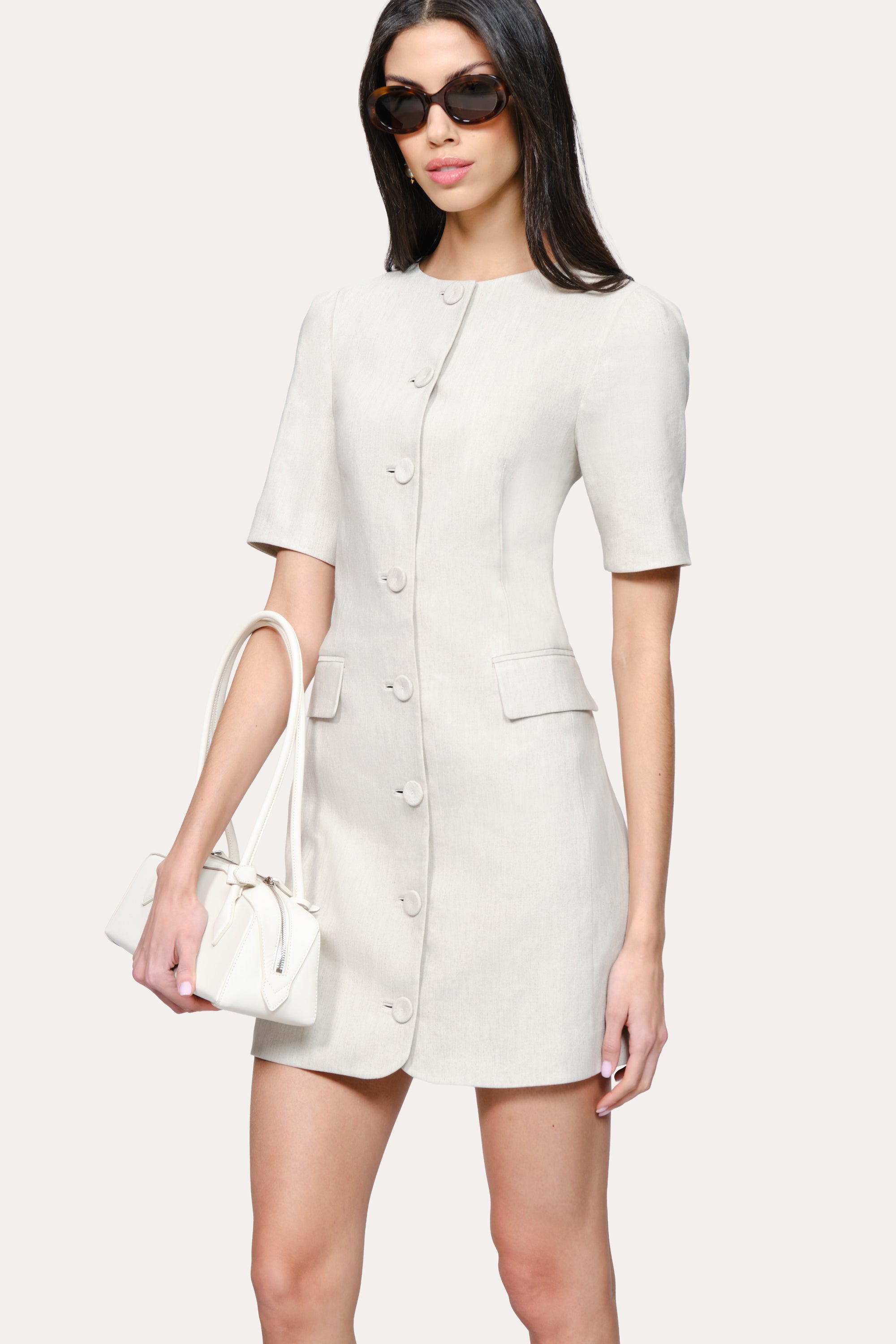 Elie Tahari Kaia sukienka mini Putty Melange lniana