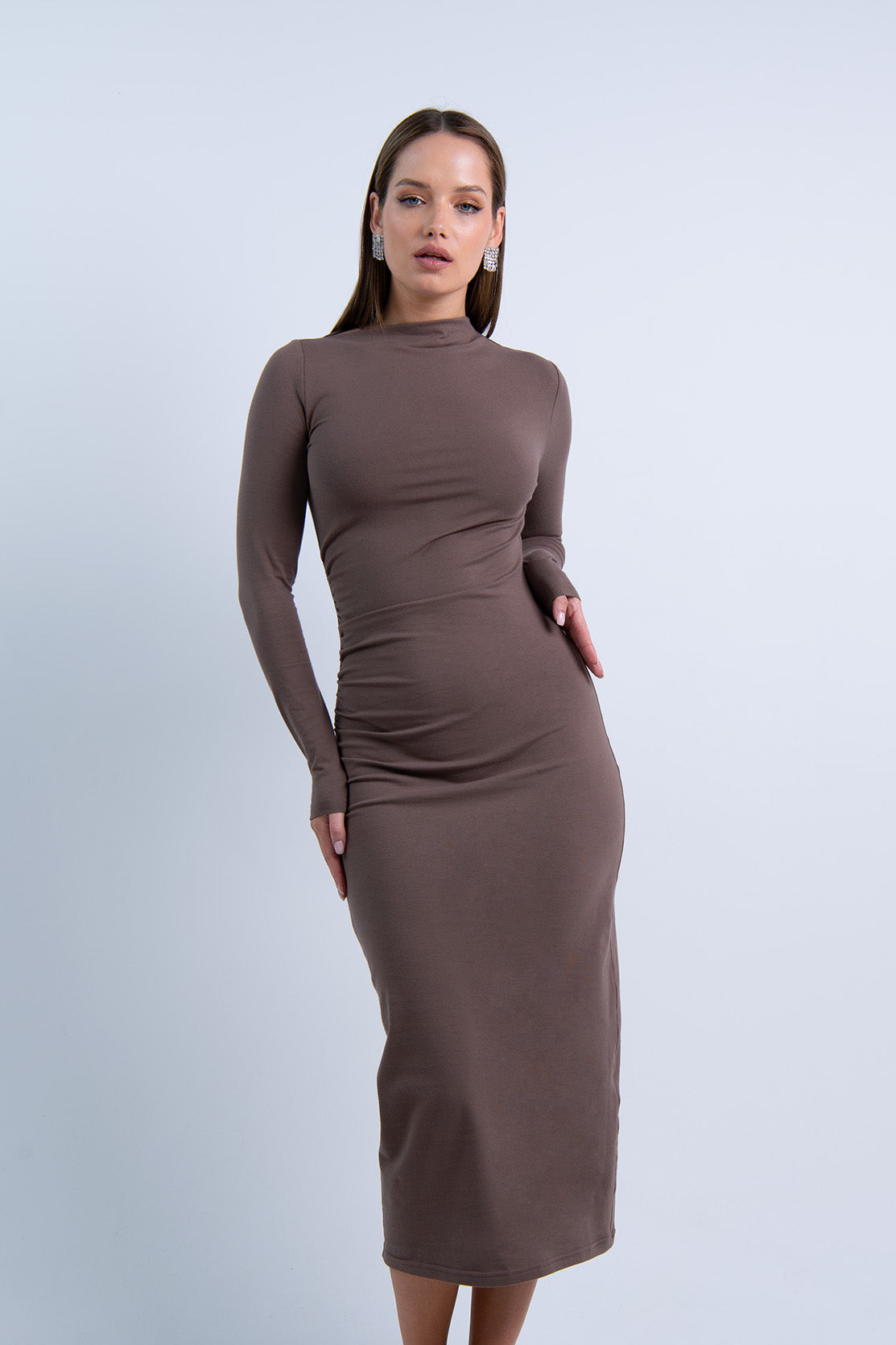 Nudyess Sharon sukienka midi Chocolate drapowana