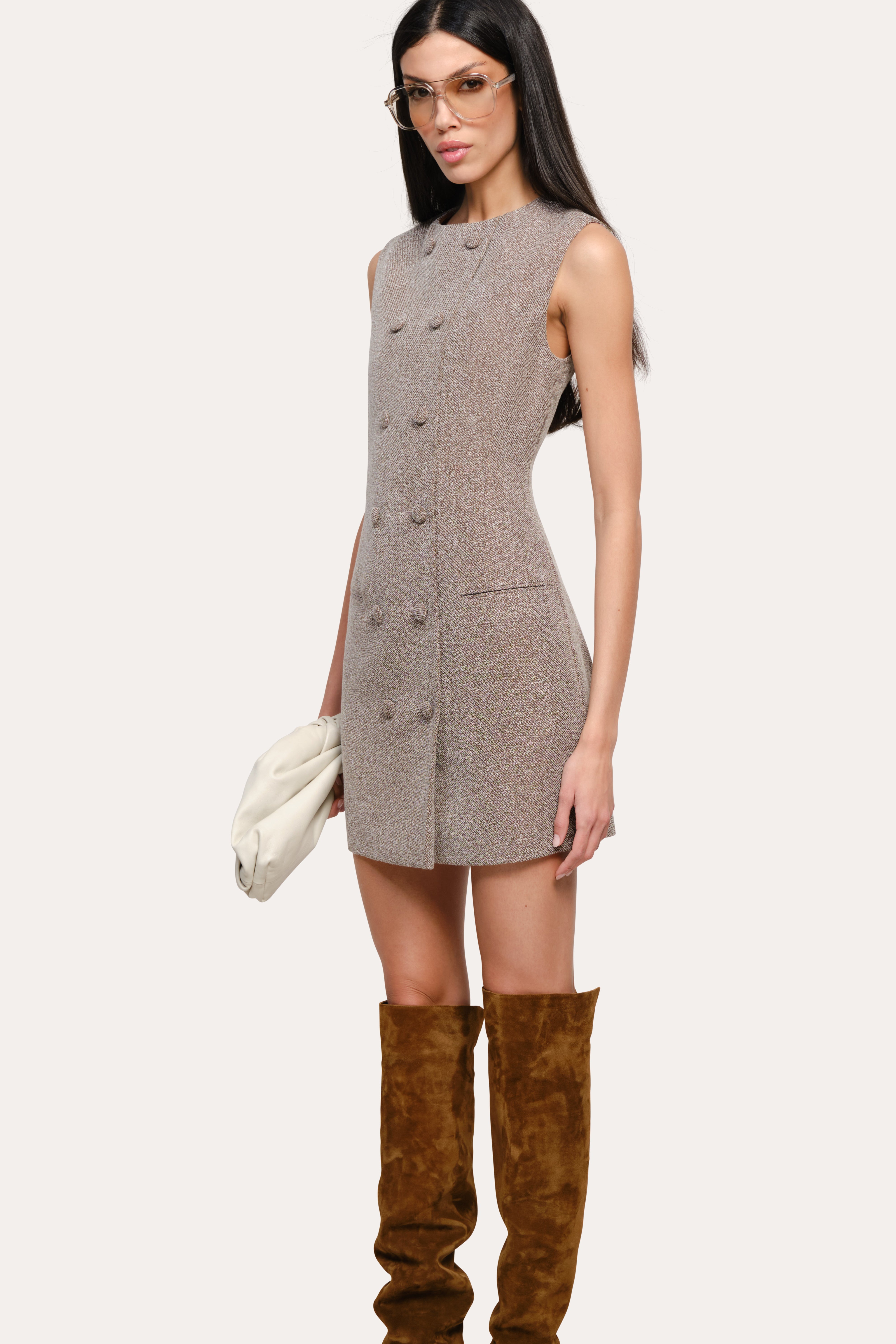 Elie Tahari Cécile sukienka mini Brown Melange bouclé
