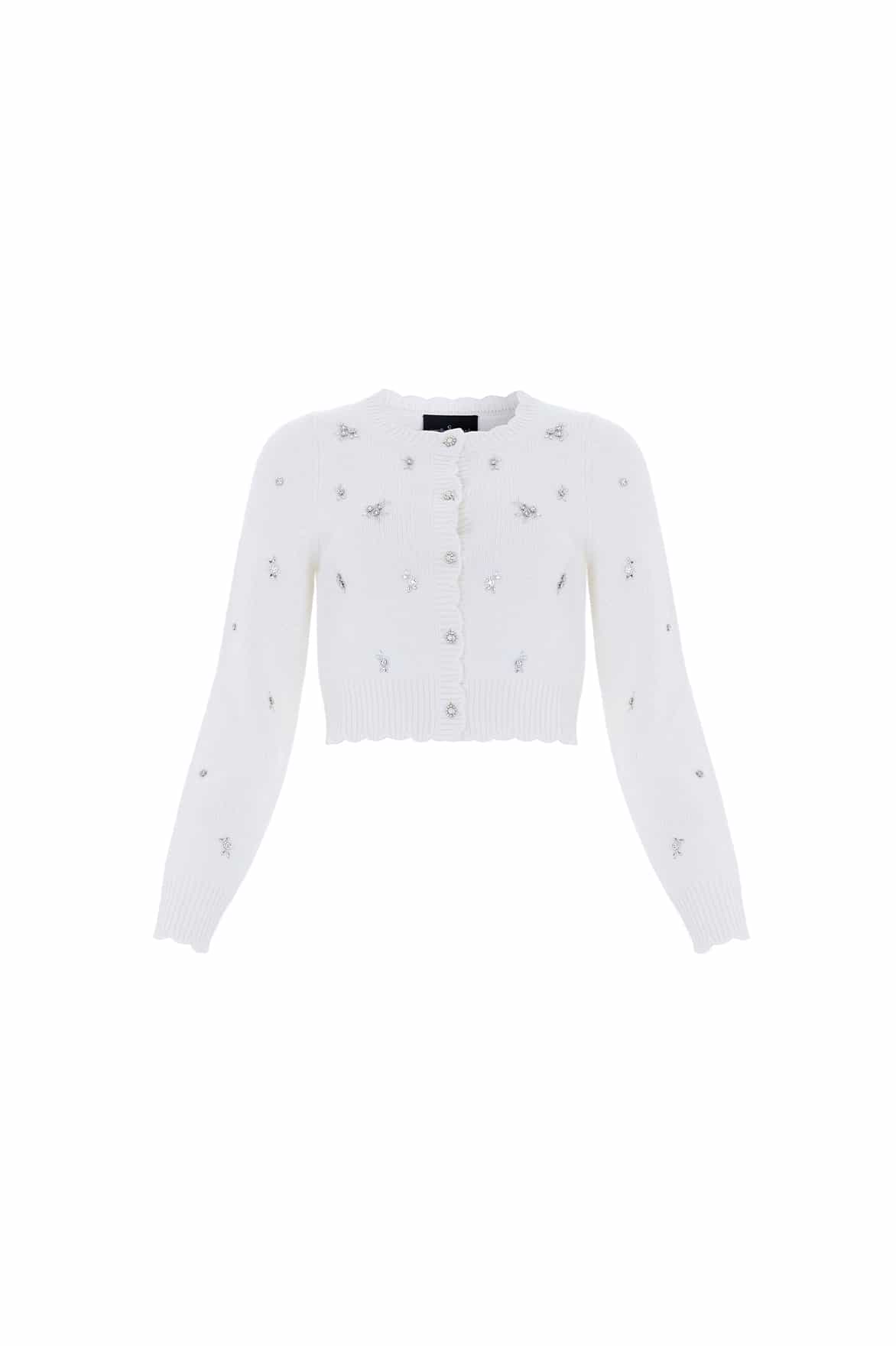 Needle & Thread Scattered Floral Embellished Short Cardigan kardigan Cream