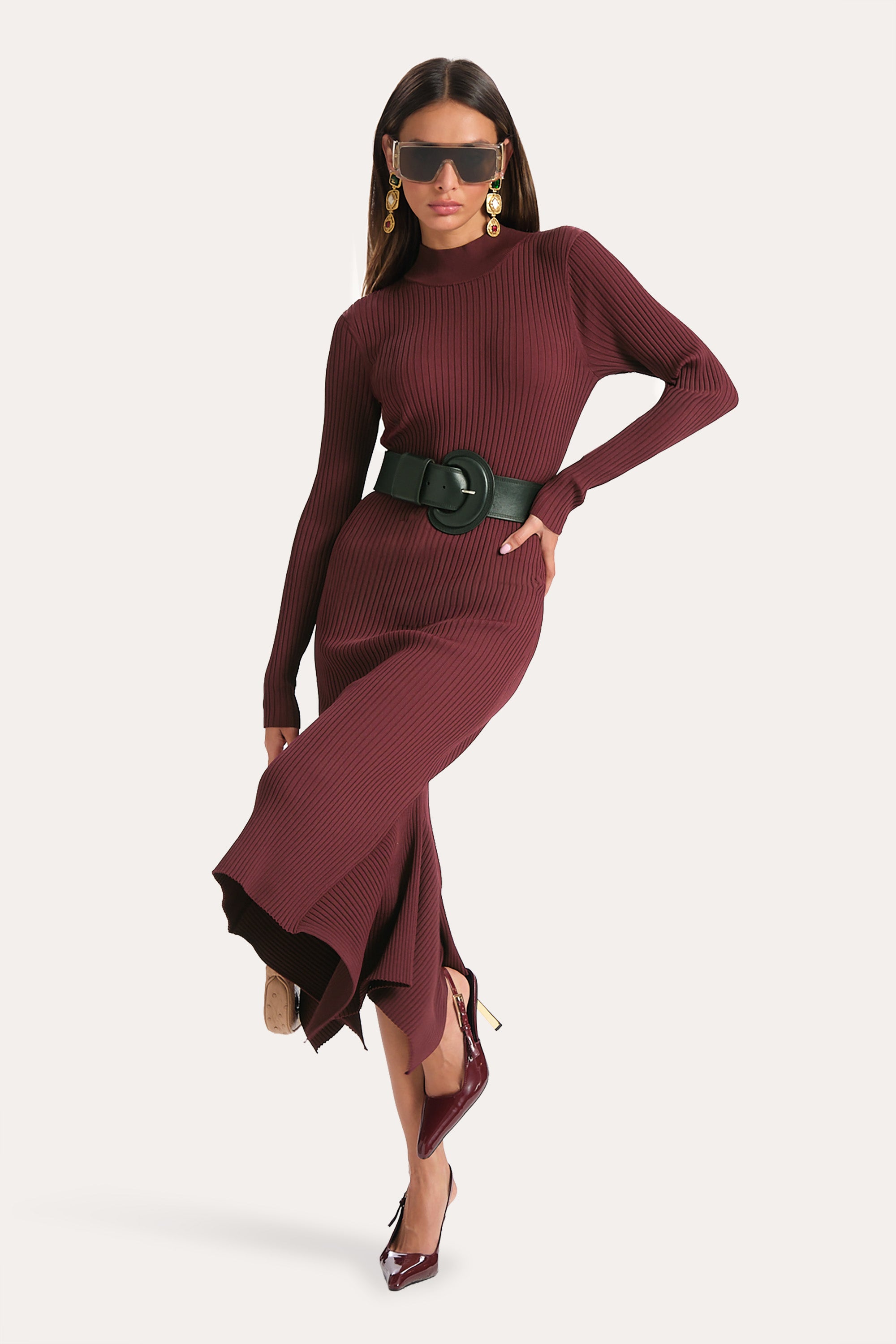 Elie Tahari Fiona Rib Sweater Dress sukienka Jester Red midi