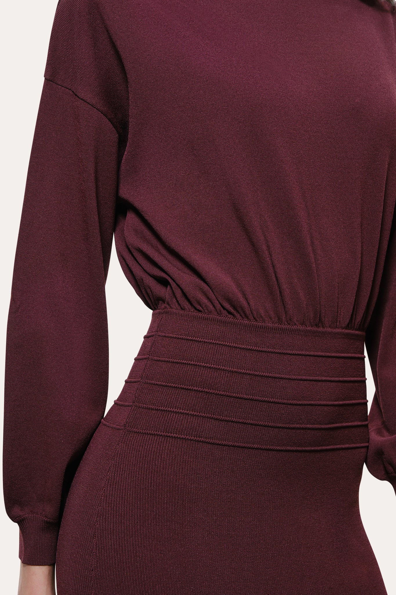 Elie Tahari Milano Yara sukienka midi bordowa dzianinowa