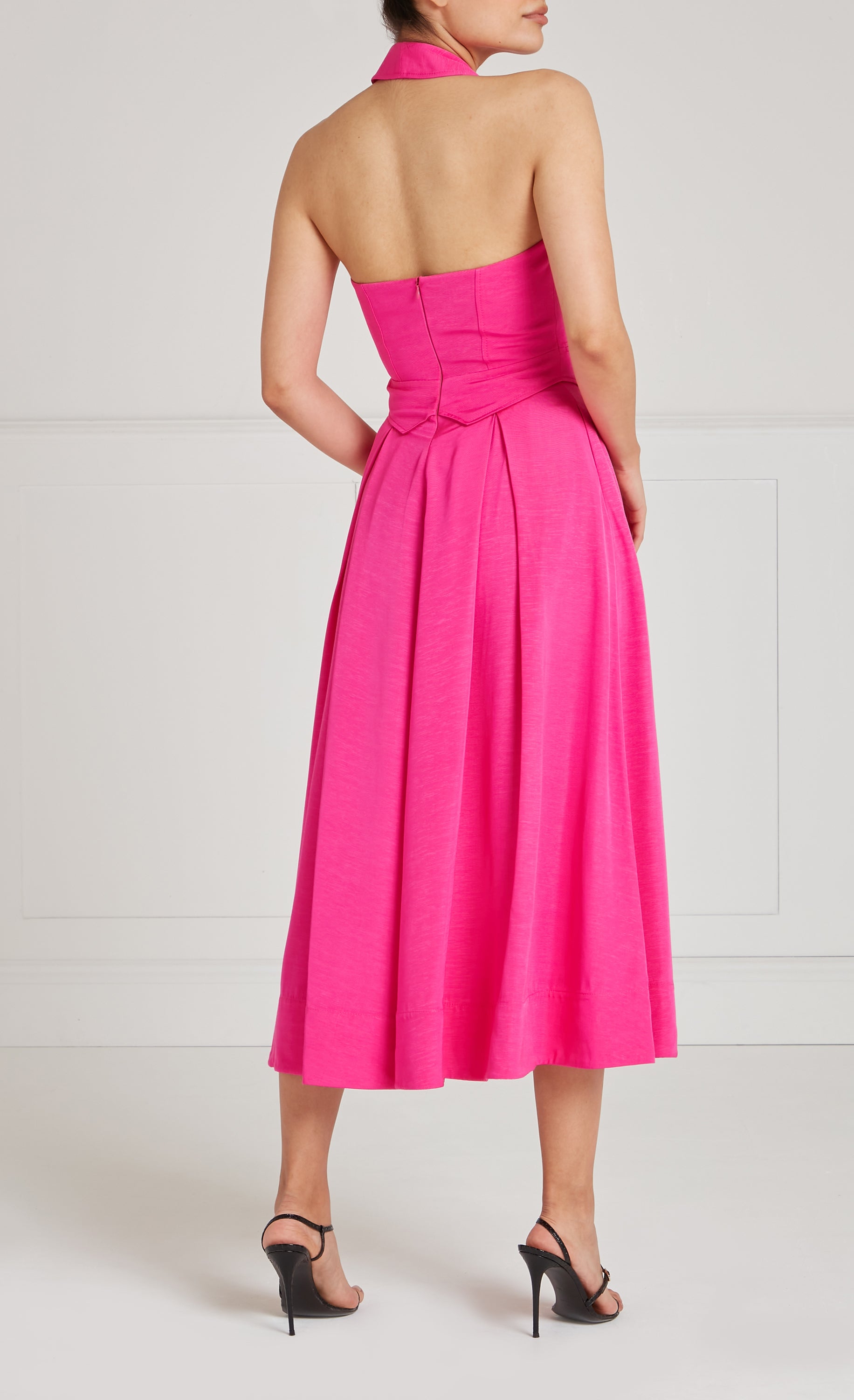 Temperley London Elodie sukienka halter Fuchsia Pink midi