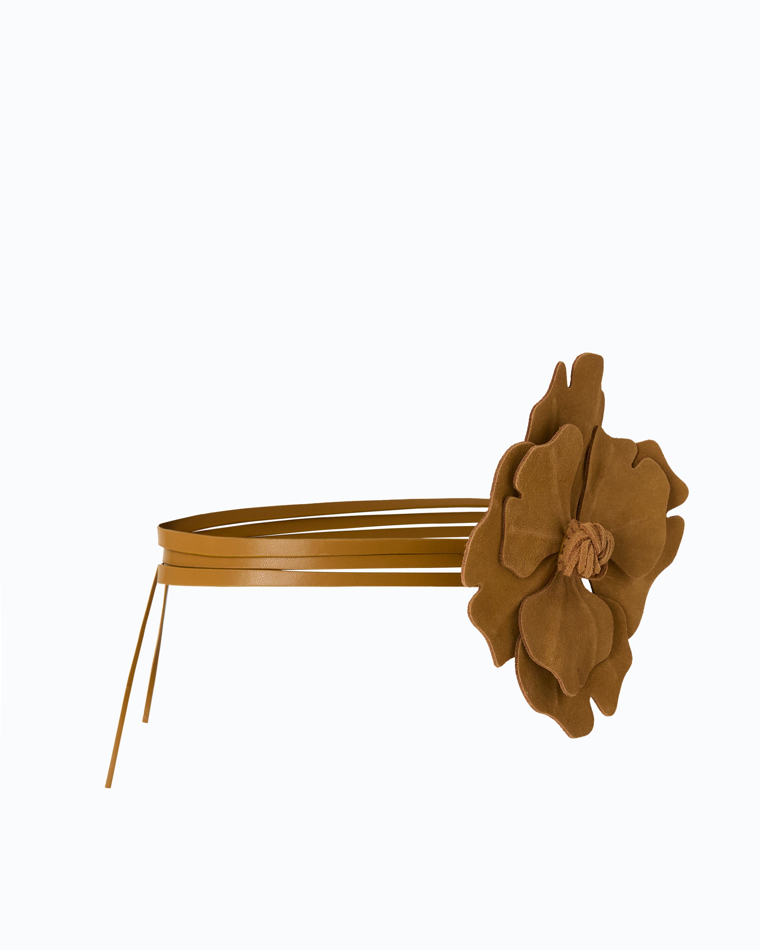 Pinko Flower Belt pasek brązowy z zamszowym kwiatem