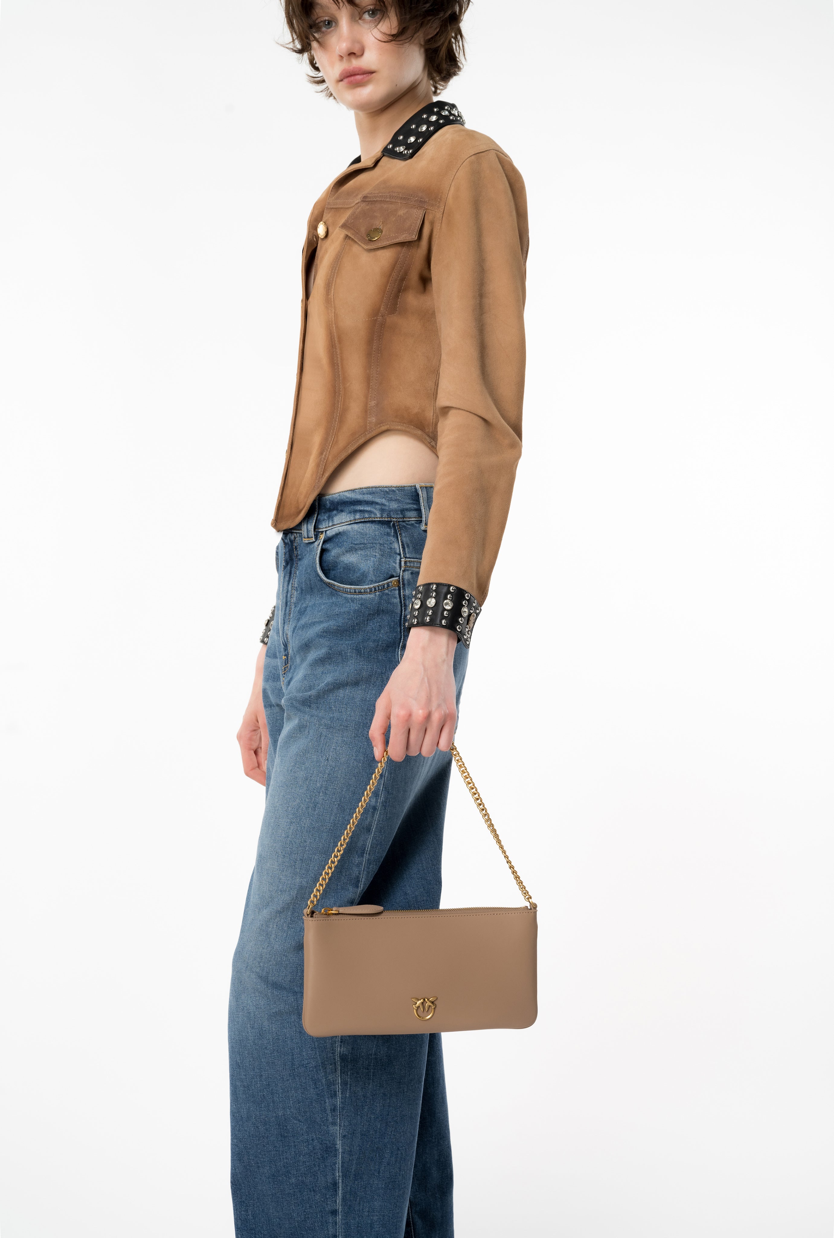 Pinko Horizontal Flat torebka skórzana brązowa