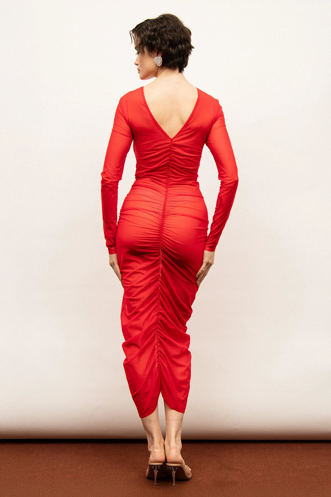 Nudyess Naked sukienka midi Red marszczona