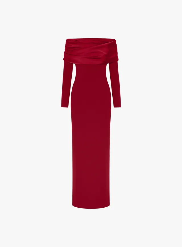 Solace London Bradshaw sukienka wieczorowa maxi rubinowa hiszpanka