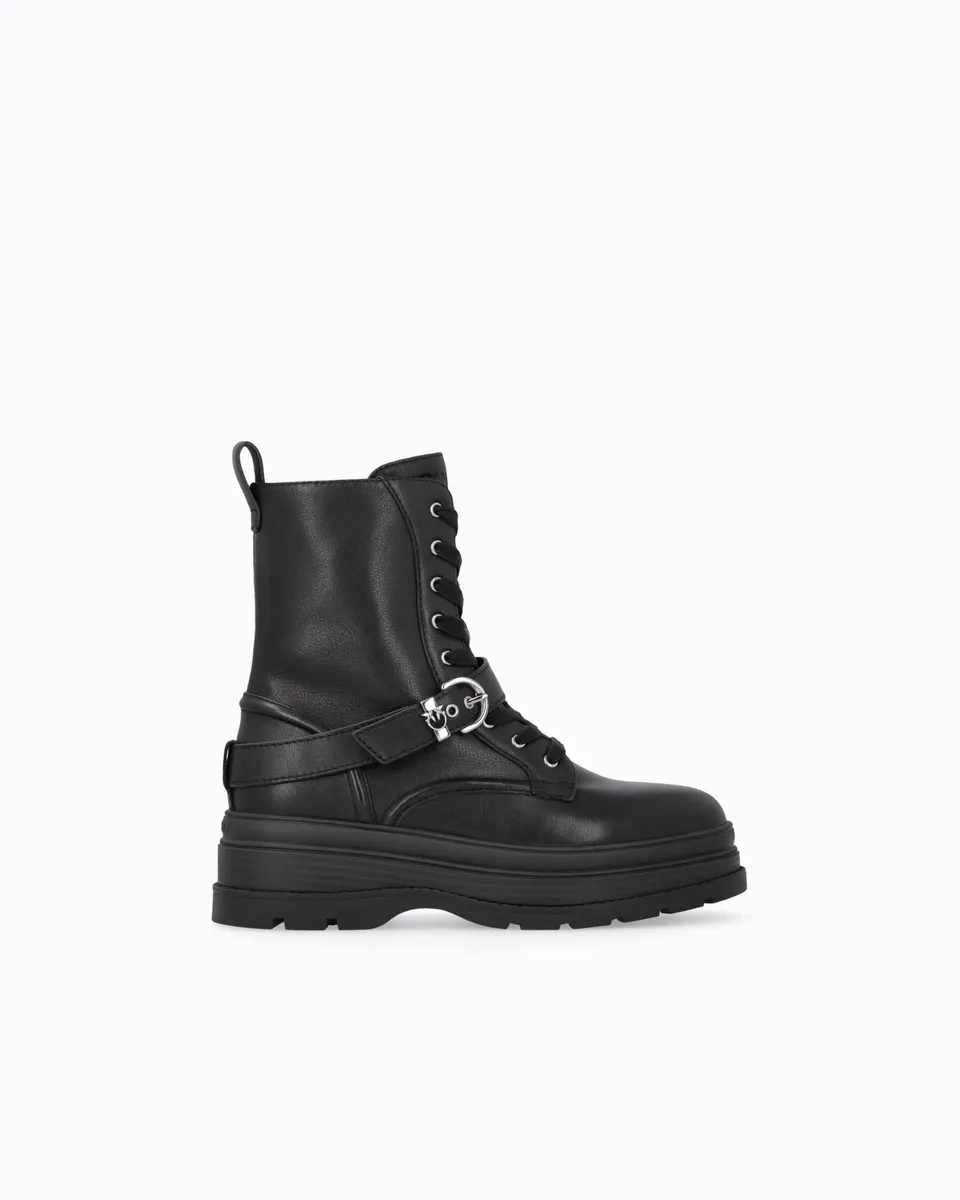 Pinko EVA 04 botki militarne czarne skórzane