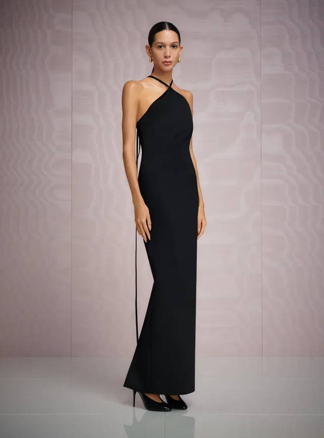 Solace London Fern sukienka wieczorowa maxi czarna halter