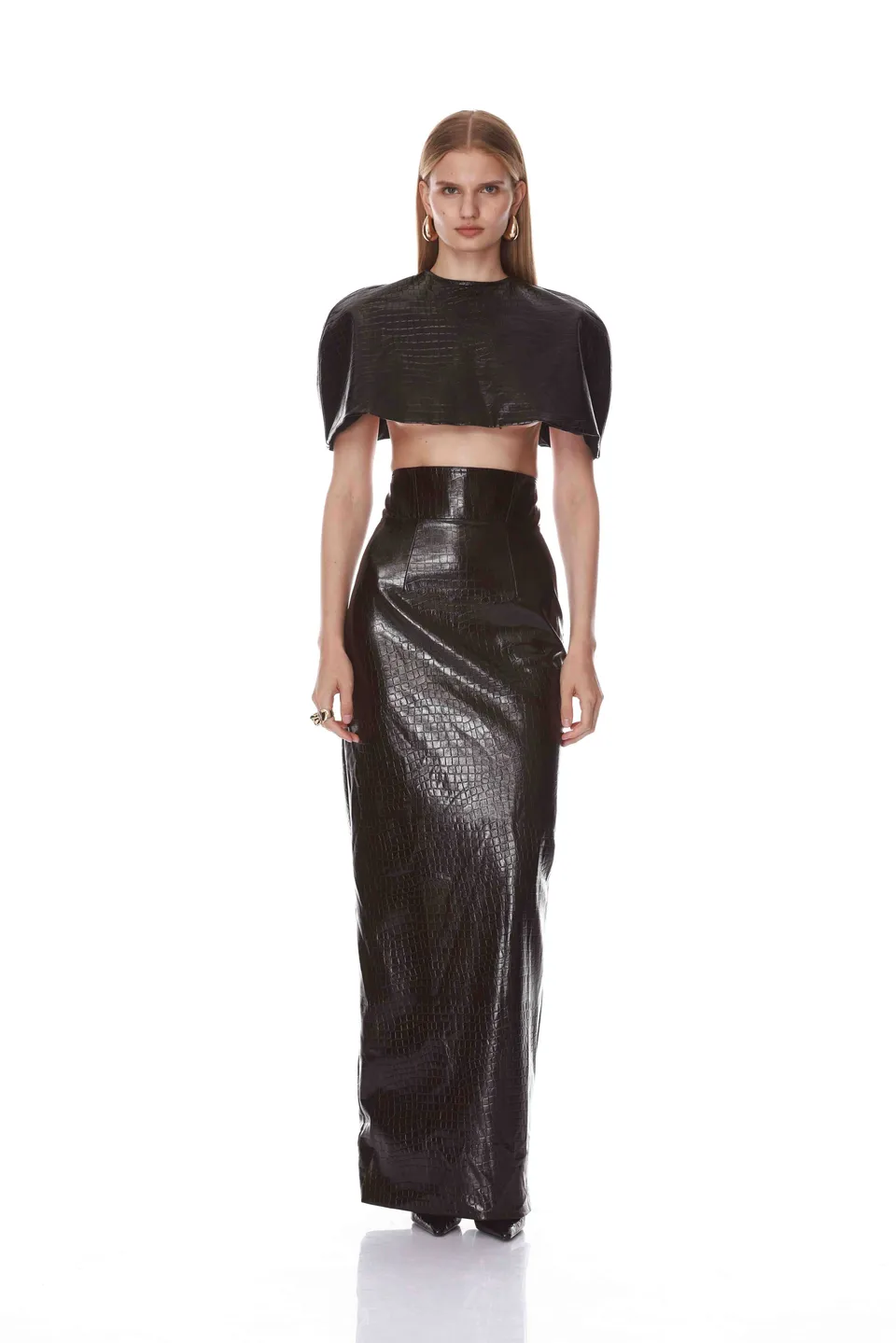 Bronx and Banco Vegan Croc Leather Cape Top komplet skórzany maxi