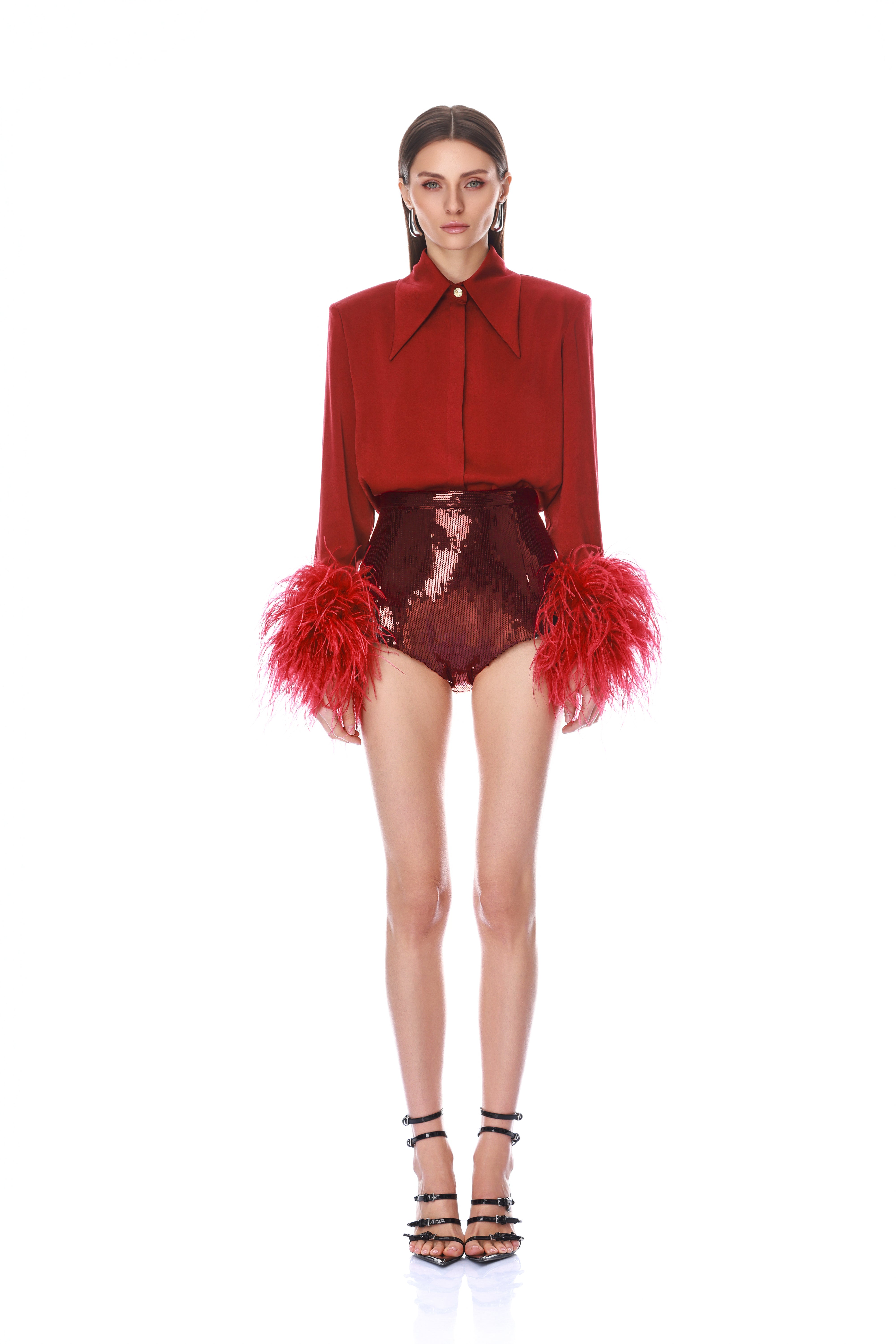Bronx and Banco Renee Burgundy Sequin szorty bordowe