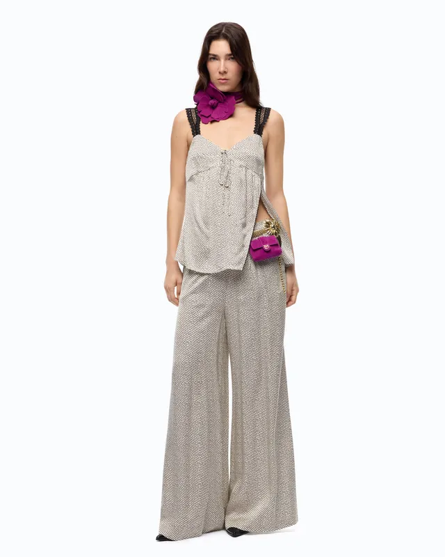 Pinko Prunus Pants spodnie beżowe w kropki