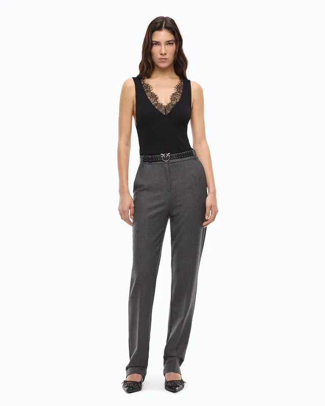 Pinko Pleione Pants spodnie cygaretki wełna szare