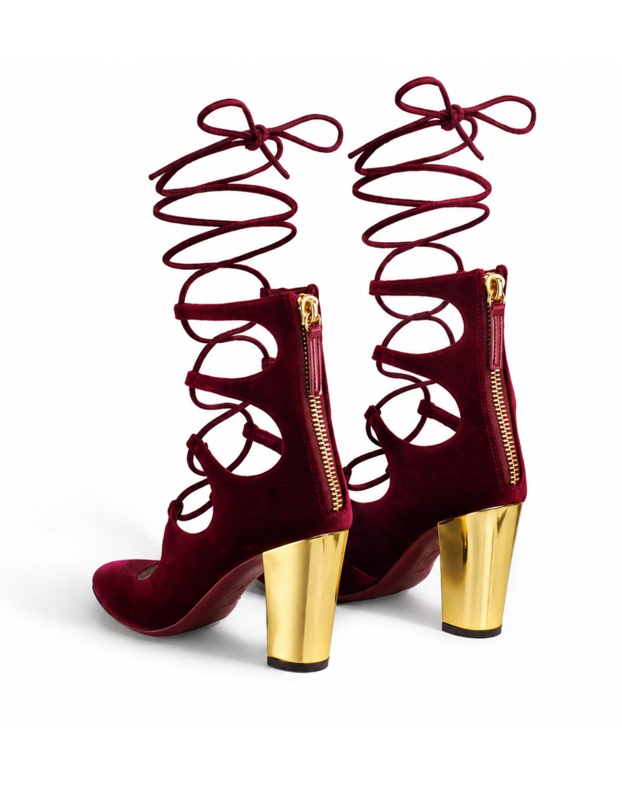 Temperley London Siren botki welurowe Burgundy