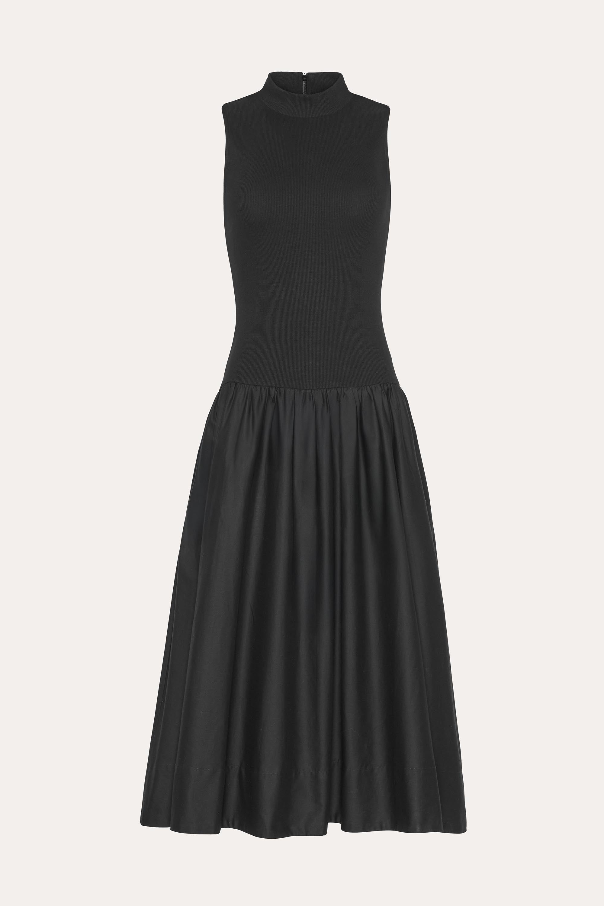 Elie Tahari Esme Cotton Poplin Ribbed sukienka wieczorowa midi czarna