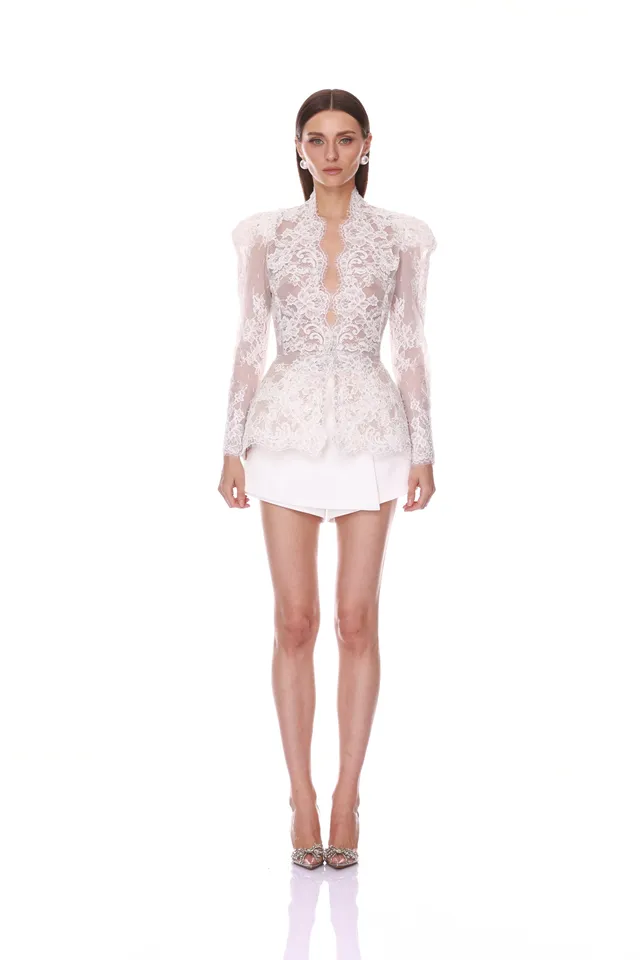 Bronx and Banco Ivy żakiet koronkowy biały peplum XS-XL