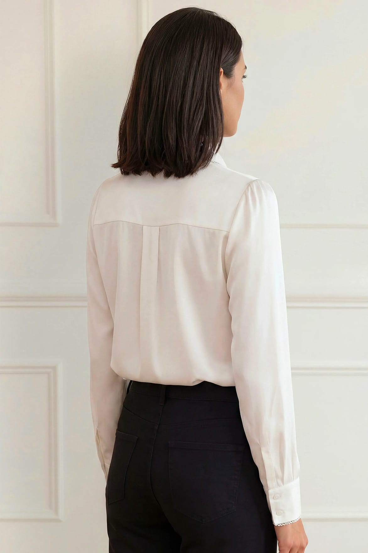 Needle & Thread Lace Trim Bow Shirt bluzka biała satynowa