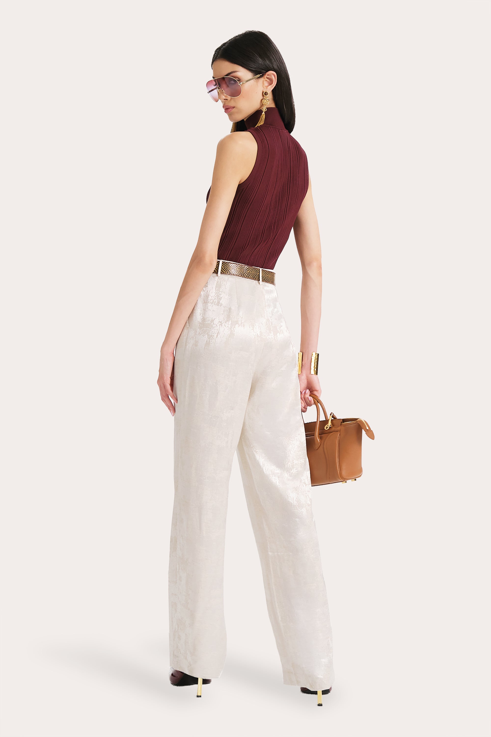 Elie Tahari Azura top prążkowany bez rękawów Plum