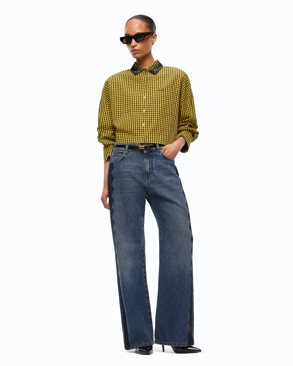 Pinko Wanda Wide Leg dżinsy niebieskie z koronką
